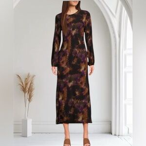 NWT Cloth & Stone Mulberry Haze Midi Dress Sz S Woven Abstract Long Sleeve